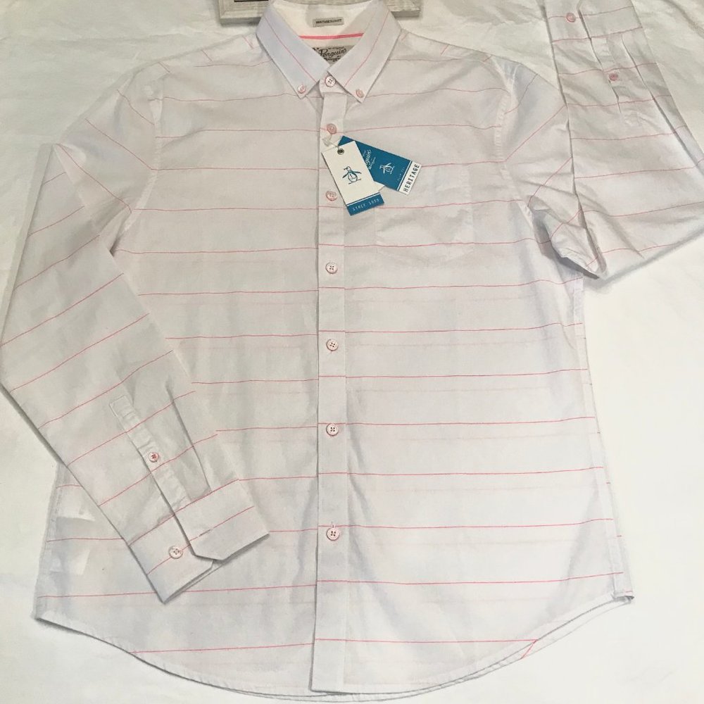 NWT MEN'S PENGUIN SLIM FIT DRESS SHIRT WHITE LARGE